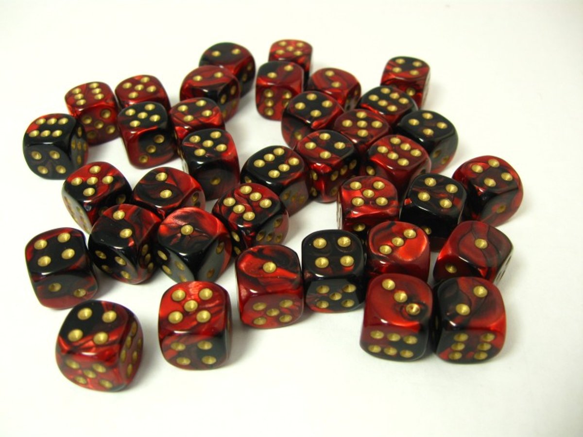   dobbelstenen set, 36 6-zijdig 12 mm, Gemini red-black w/gold