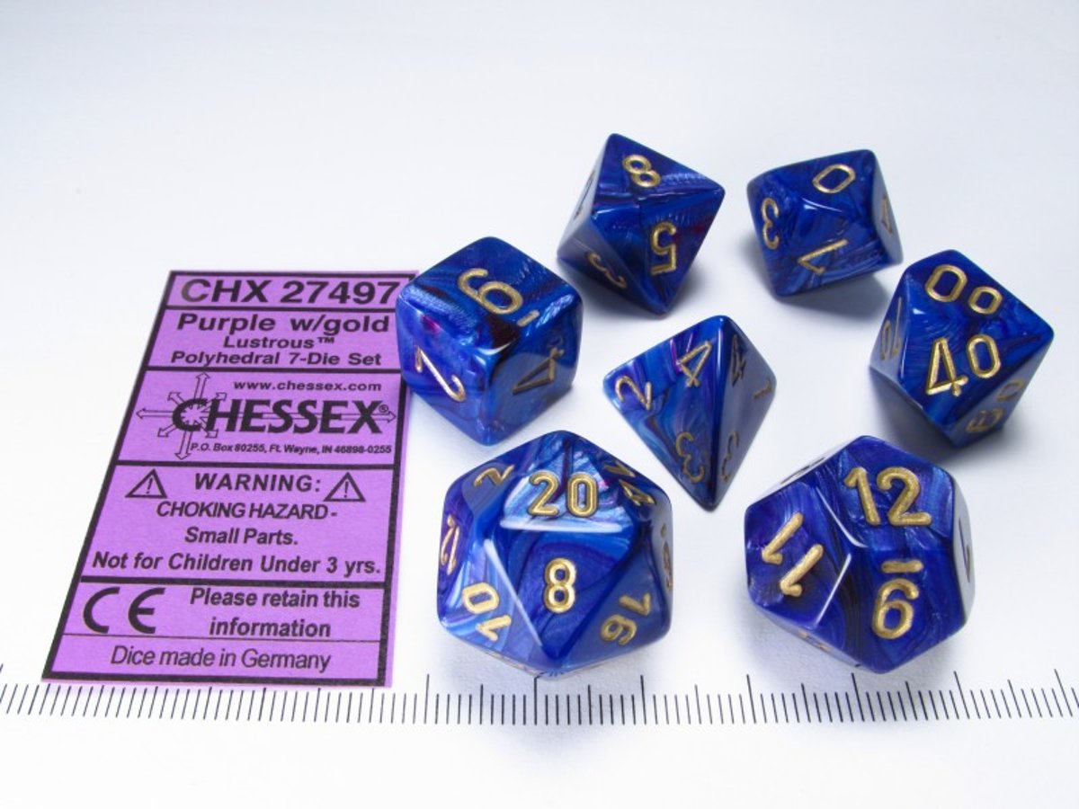 Chessex dobbelstenen set, 7 polydice, Lustrous purple w/gold
