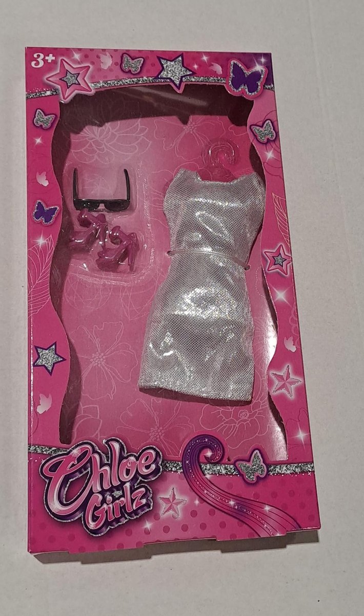 Chloe Girlz Poppenkleding Zilveren Avondjurkje