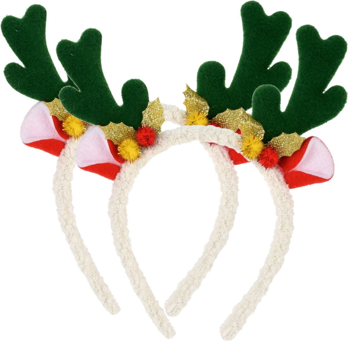 Christmas Decoration kerst diadeem/haarband - 2x - rendier gewei - groen