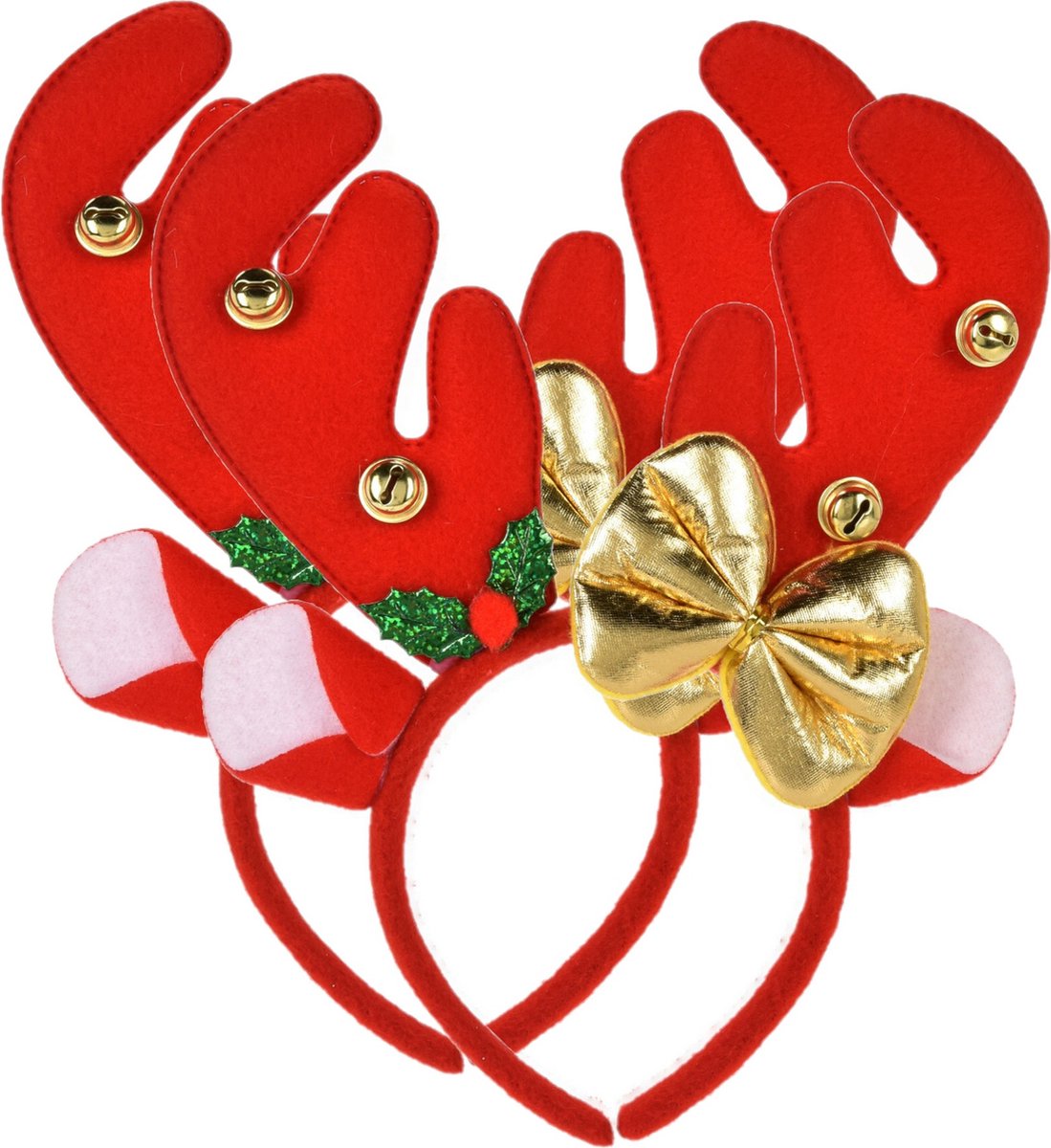 Christmas Decoration kerst diadeem/haarband - 2x -rendier gewei strik- rood