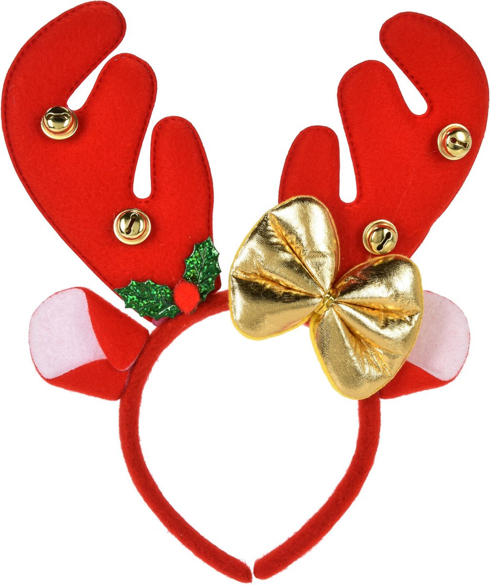 Christmas Decoration kerst diadeem/haarband -rendier gewei strik- rood
