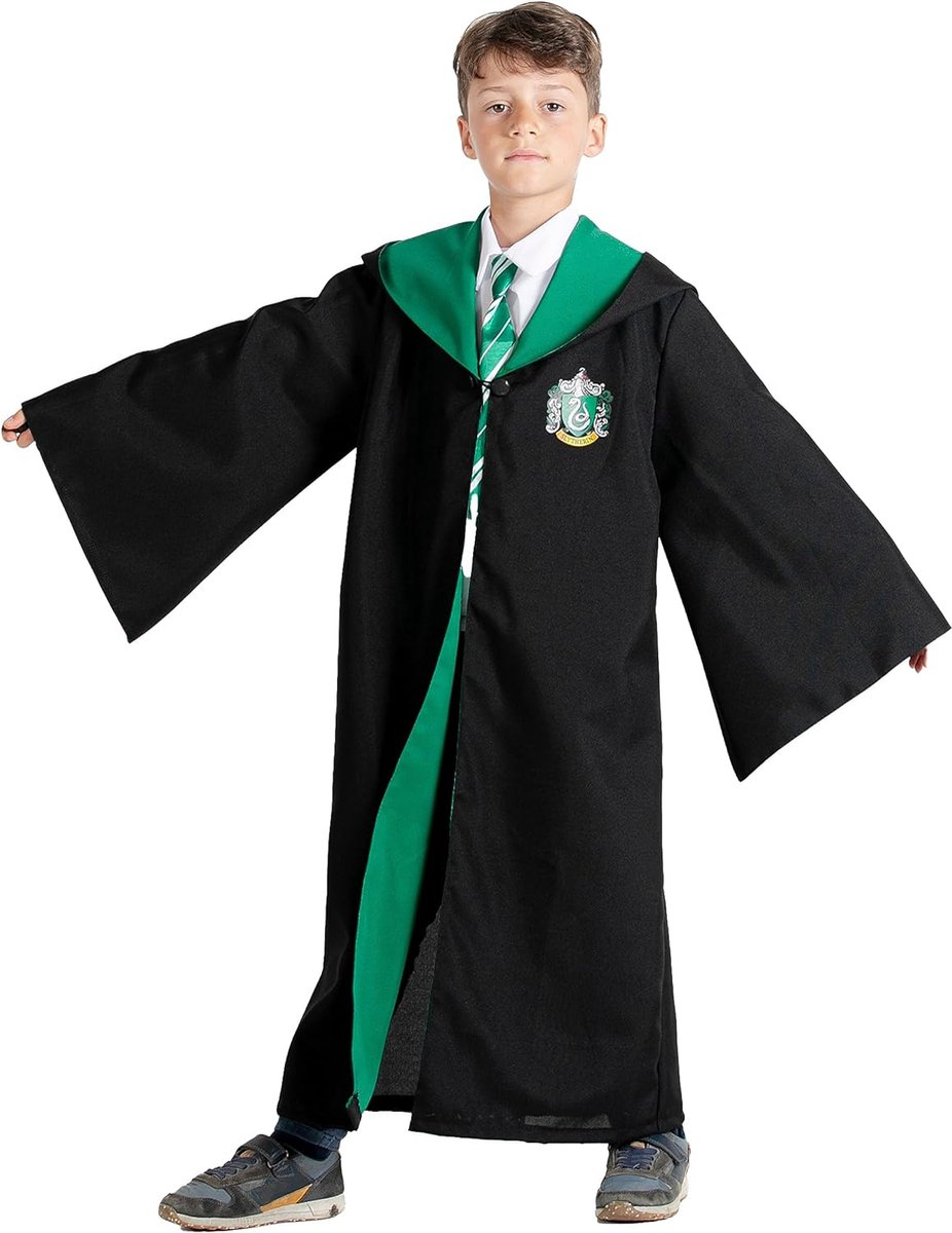 Ciao s.r.l Harry Potter Slytherin Kostuum voor Kinderen Zwadderich Verkleedkleding Kinderen Carnavalskleding voor Kinderen - Officiële licentie - Polyester - Zwart/Groen - 3-Delig Cape/Nep-shirt/Stropdas - Maat 7-9 Jaar