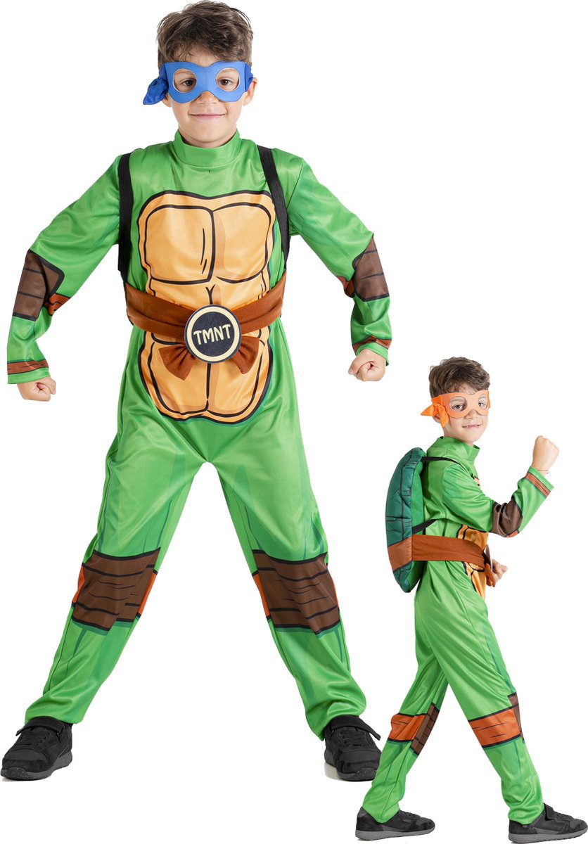 Ciao s.r.l Ninja Turtles Kostuum Kinderen Verkleedkleding Kinderen Carnavalskleding voor Kinderen - Officiële licentie - Polyester - 3-Delig Jumpsuit/4 Maskers/Back Cover - Maat 7-9 jaar