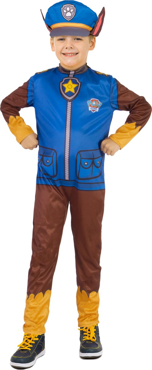 Ciao s.r.l Paw Patrol Chase Kostuum Verkleedkleding Kinderen Carnavalskleding voor Kinderen - Officiële licentie - Polyester - Blauw/Bruin - 2-Delig Jumpsuit/Hoed - Maat 5-7 jaar