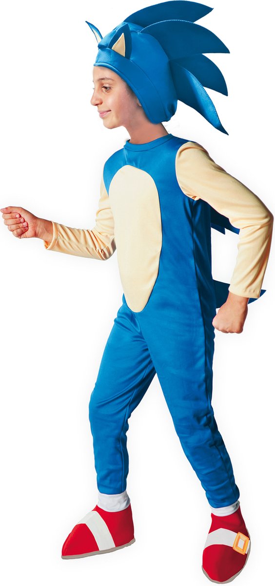Ciao s.r.l Sonic Kostuum Kinderen Verkleedkleding Kinderen Carnavalskleding voor Kinderen The Hedgehog - Officiële licentie - Polyester - Blauw - 3-Delig Jumpsuit/Schoenenhoesjes/Hoed - Maat 5-7 jaar