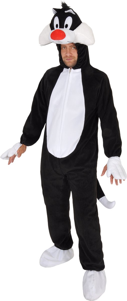 Ciao s.r.l Sylvester Kat Kostuum voor Volwassenen Katten Onesie Verkleedpak Carnavalskleding voor volwassenen Verkleedkleding Voor Volwassenen - Officiële Licentie - Polyester - Unisex - Zwart/Wit - 1-Delig Jumpsuit met Capuchon - One Size