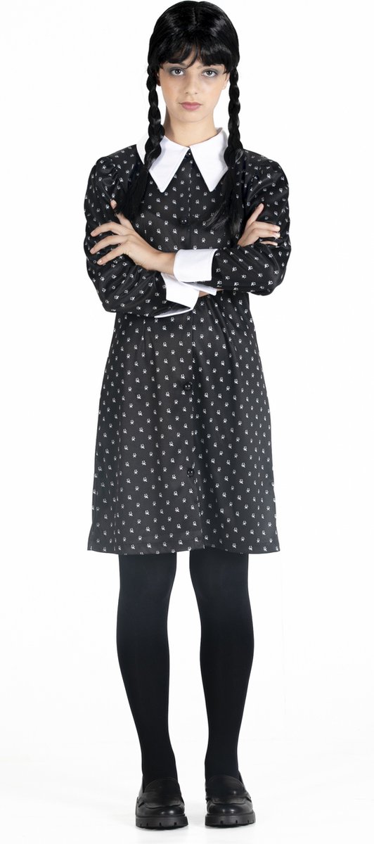 Ciao s.r.l Wednesday Addams Kostuum Dames Verkleedkleding Volwassenen Carnavalskleding Dames Halloween - Officiële licentie - Polyester - Zwart/Wit - 2-Delig Jurk/Pruik - Maat M