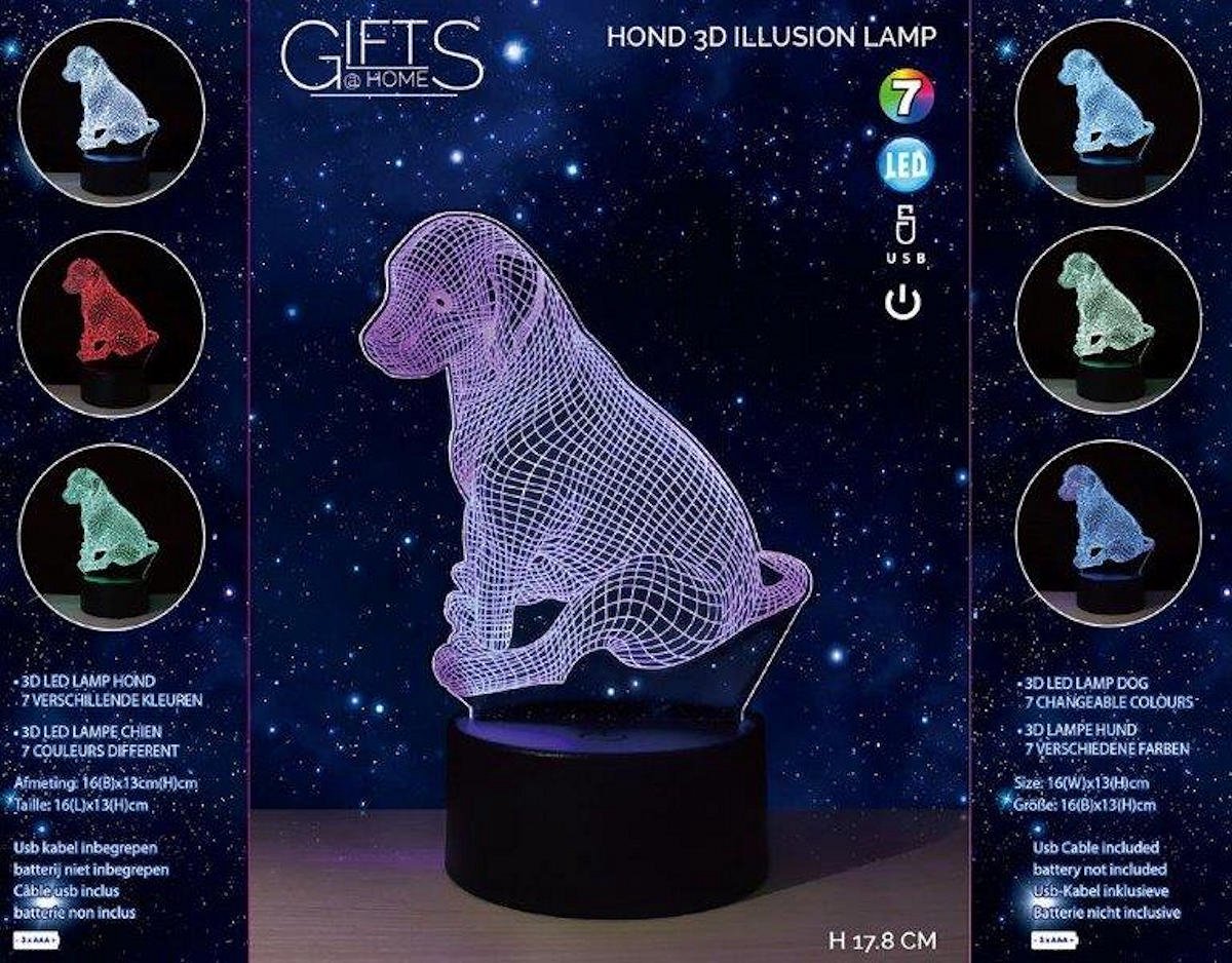 3D LED lamp hond multicolor met usb kabel decoratief speelgoed.