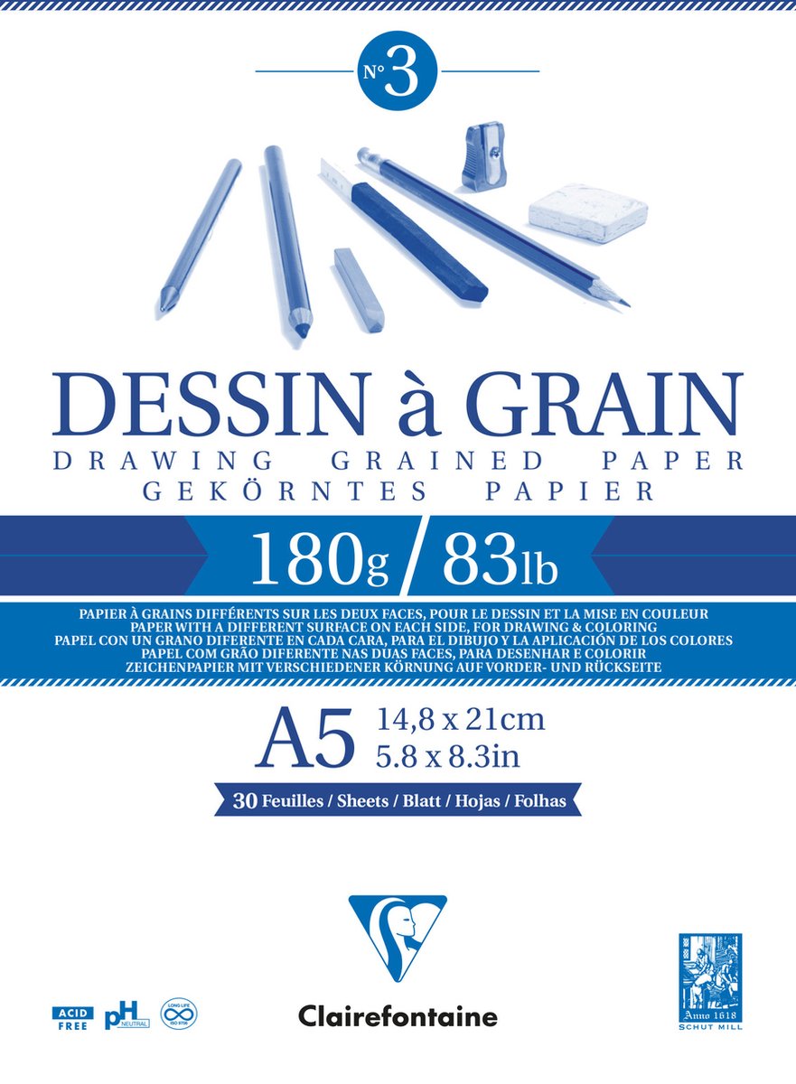 Clairefontaine Drawing grained paper - 180g A5