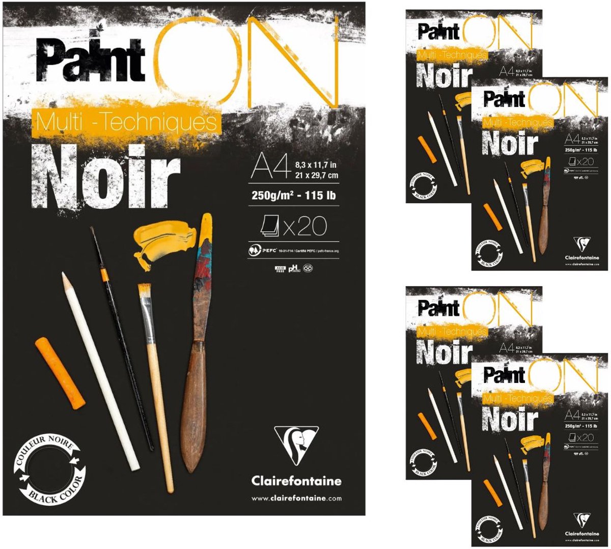 Clairefontaine Paint ON - Diepzwart Karton - A4 - 250 g - Schilderpapier - 80 vellen