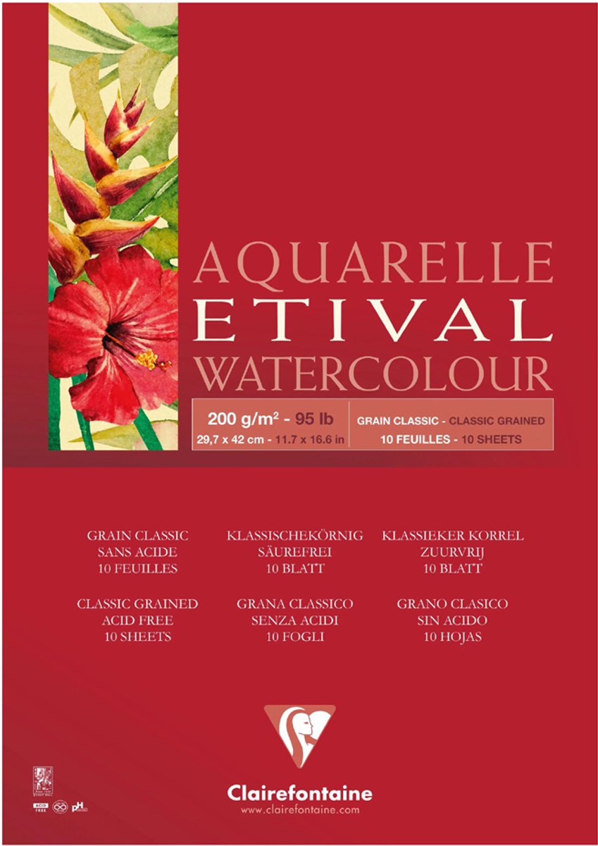 Clairefontaine aquarelpapier etsblok Etival, A4-formaat.