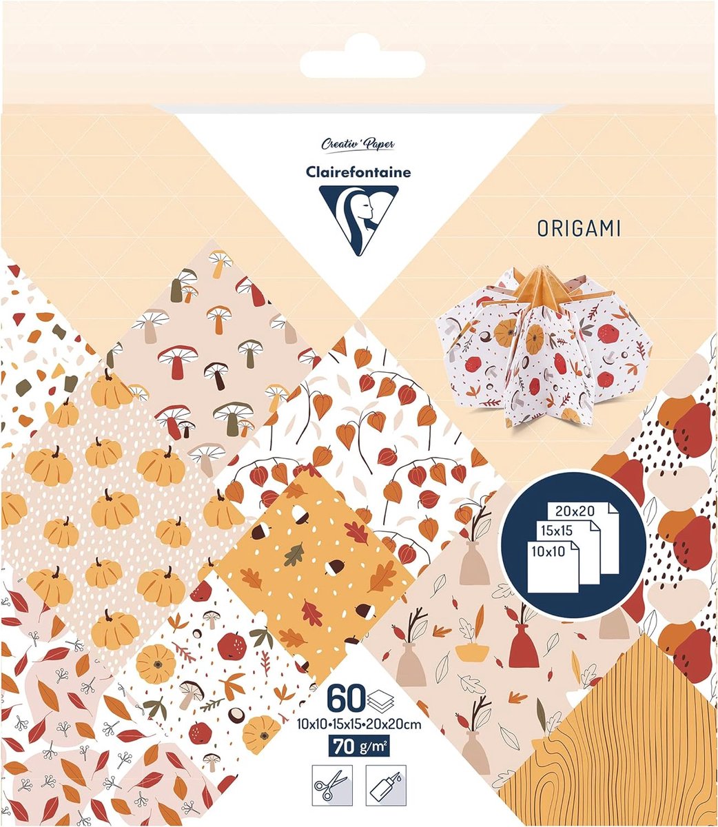 Origami papier AUTUMN , set met 3 maten 60 vel 70g - met motief