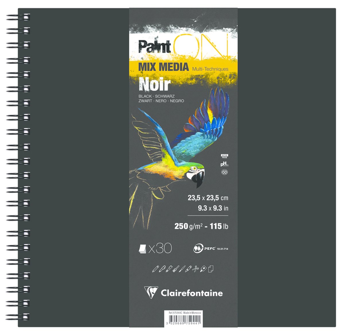 Paint On mixed media notebook ringband vierkant zwart 30 vel