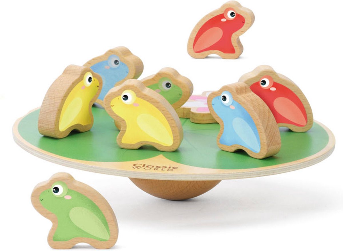 CLASSIC WORLD Houten puzzelblokken Balansspel Kikker Lelie 11 el.