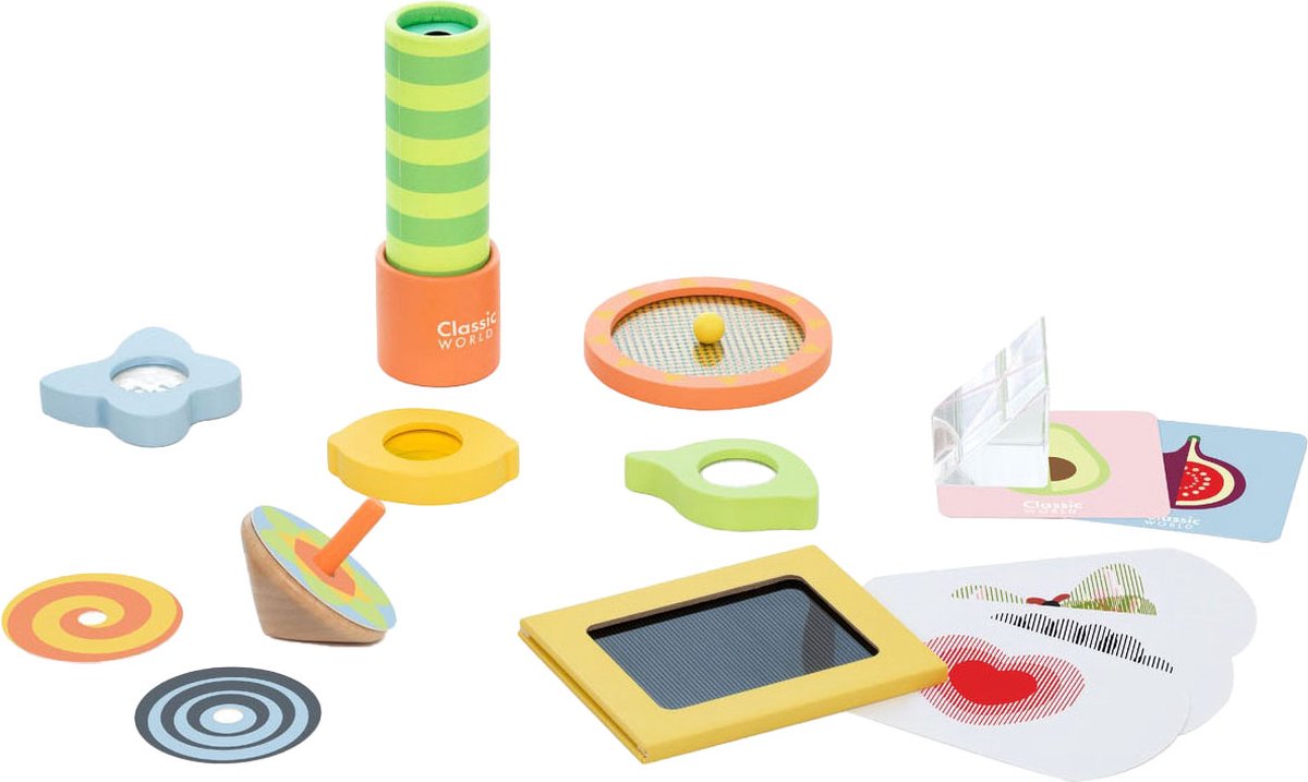 Classic World houten speelgoed Optische Experimenten set - 16-delig.