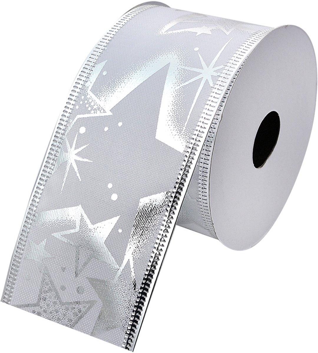 Clayre & Eef Kerstlint 50 mm Wit Zilverkleurig Synthetisch