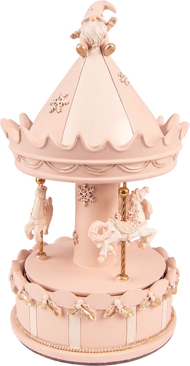 Clayre & Eef Muziekdoos Draaimolen 20 cm Roze Kunststof Kerstdecoratie Beeld Decoratief Figuur Decoratieve Accessoires
