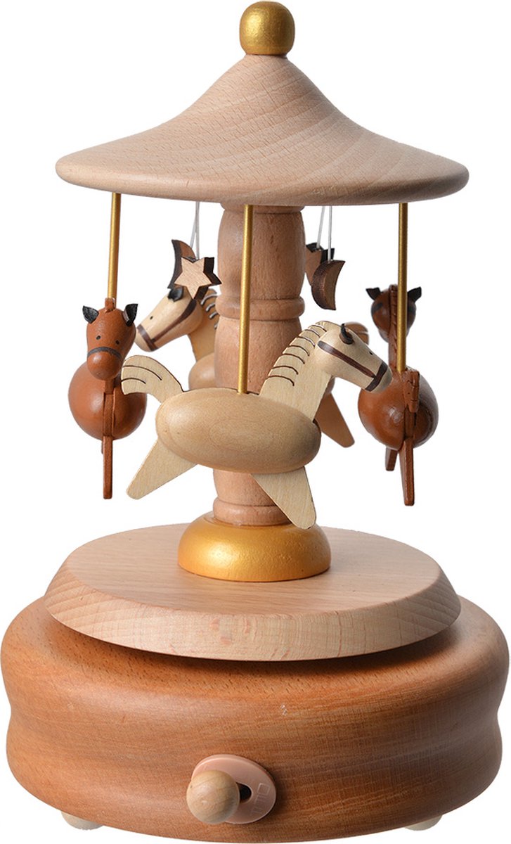 Clayre & Eef Muziekdoos Draaimolen Ø 11x17 cm Beige Hout