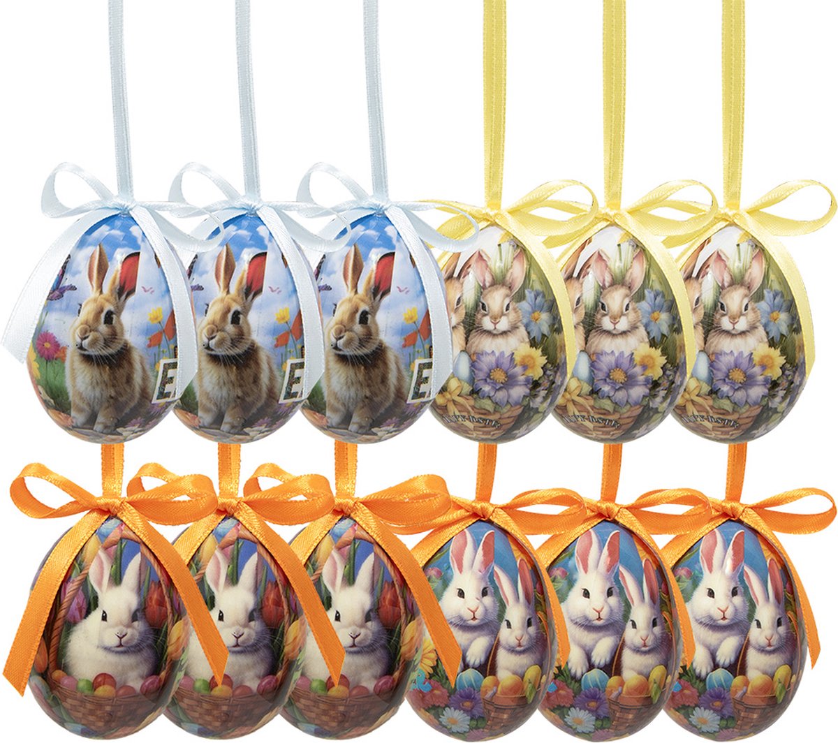 Clayre & Eef Paashanger set van 12 Ei Ø 4x5 cm Meerkleurig Kunststof