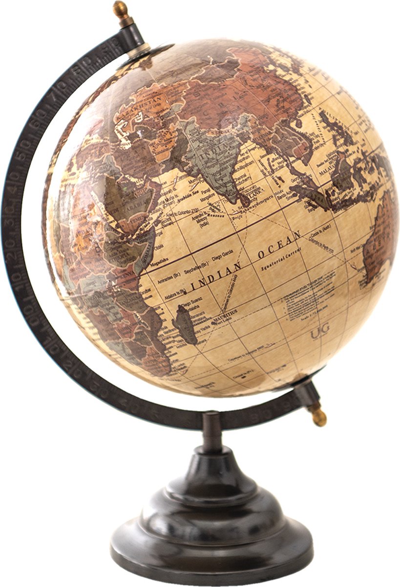 Clayre & Eef Wereldbol Decoratie 22*22*33 cm Bruin Hout, Ijzer Globe Aardbol