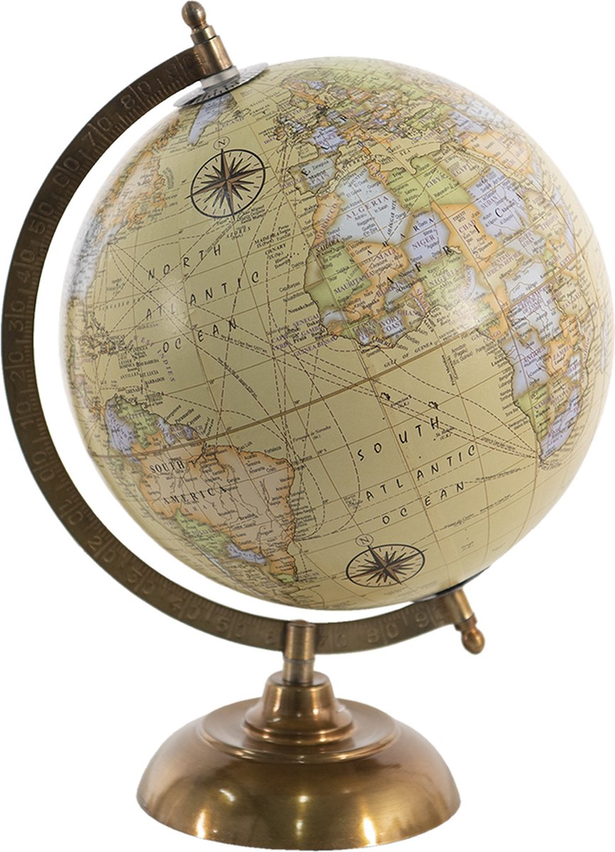 Clayre & Eef Wereldbol Decoratie 22*22*33 cm Groen Hout, Ijzer Globe Aardbol