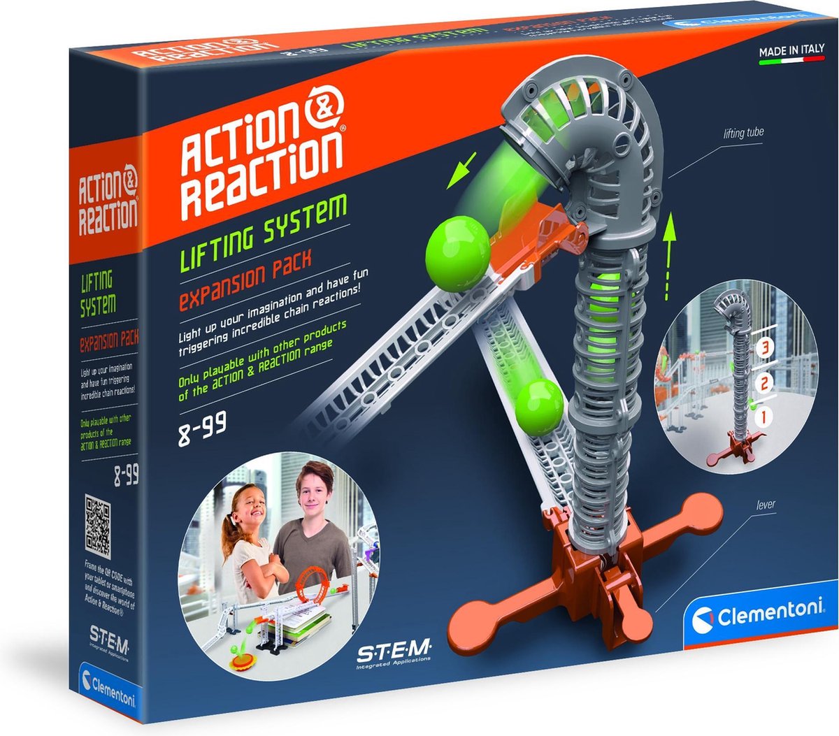 Clementoni - Actie & Reactie - Liftsysteem, uitbreidingsset - constructiespeelgoed, knikkerbaan, bouwset voor kinderen