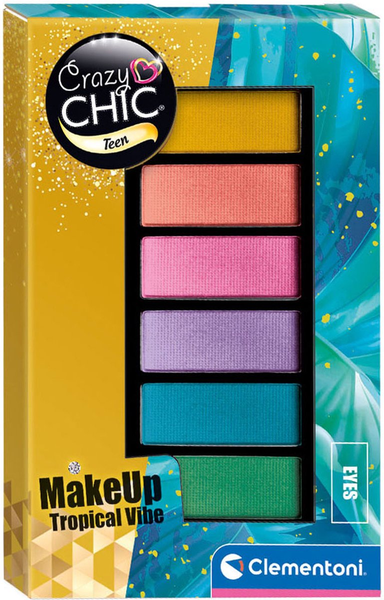 Clementoni - Crazy Chic - Oogschaduwpalet - Tropical Style - 6 Glanzende Kleuren - Make-up voor kinderen - Vanaf 8 jaar