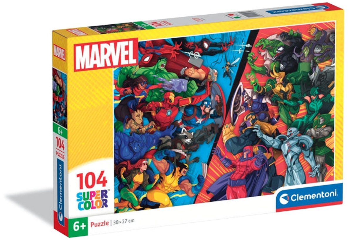 Clementoni - Kinderpuzzel - 104 Stukjes - Marvel Helden vs Schurken - Puzzel Vanaf 6 Jaar
