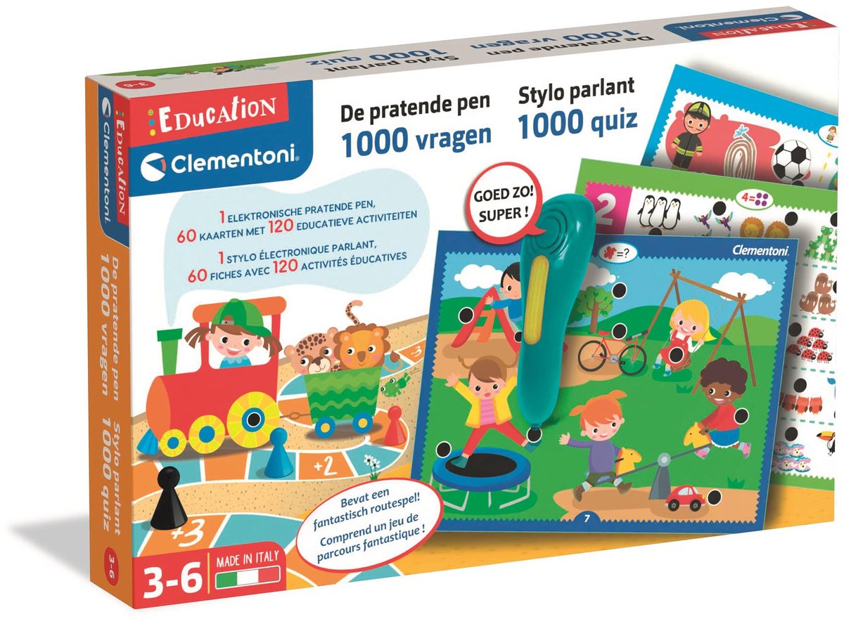 Clementoni - Pratende pen - Educatief Spel - 60 educatieve kaarten - 1000 vragen - van 3 tot 6 jaar