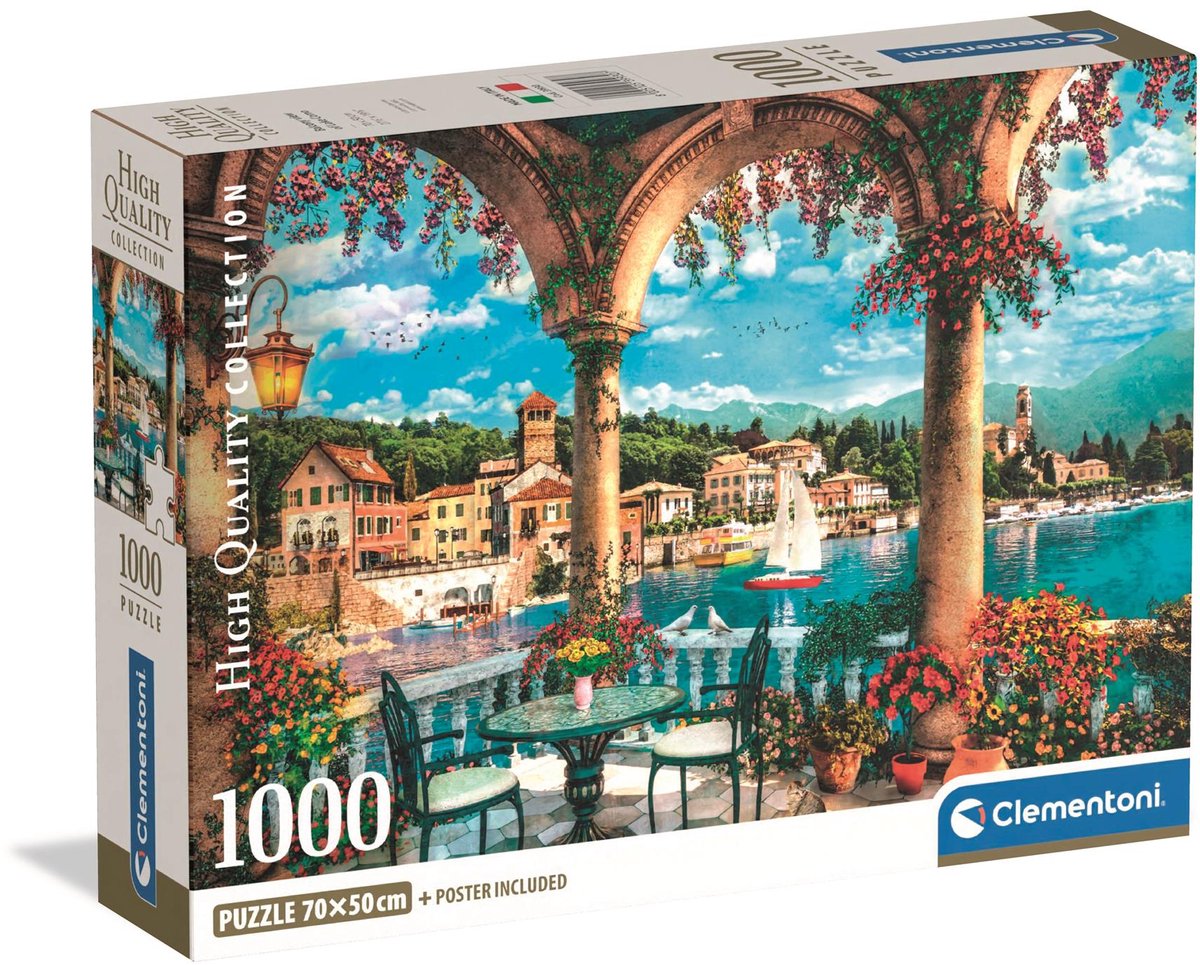 Clementoni - Puzzel - 1000 Stukjes - Balkon Uitzicht op Meer van Como - Puzzel Voor Volwassenen - High Quality Collection