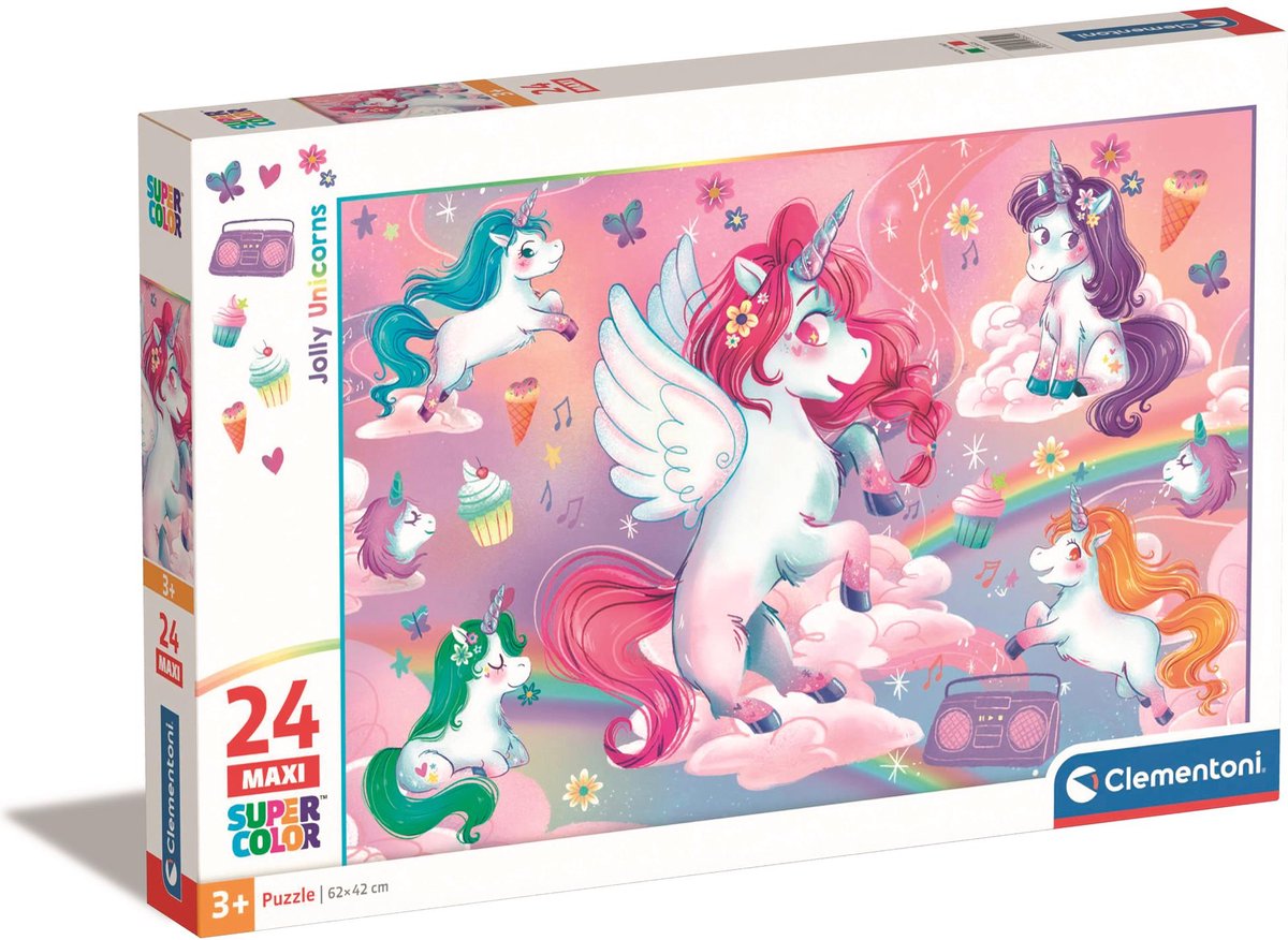Clementoni - Puzzel - 24 Maxi Stukjes - Eenhorns - Kinderpuzzel - Vanaf 3 Jaar