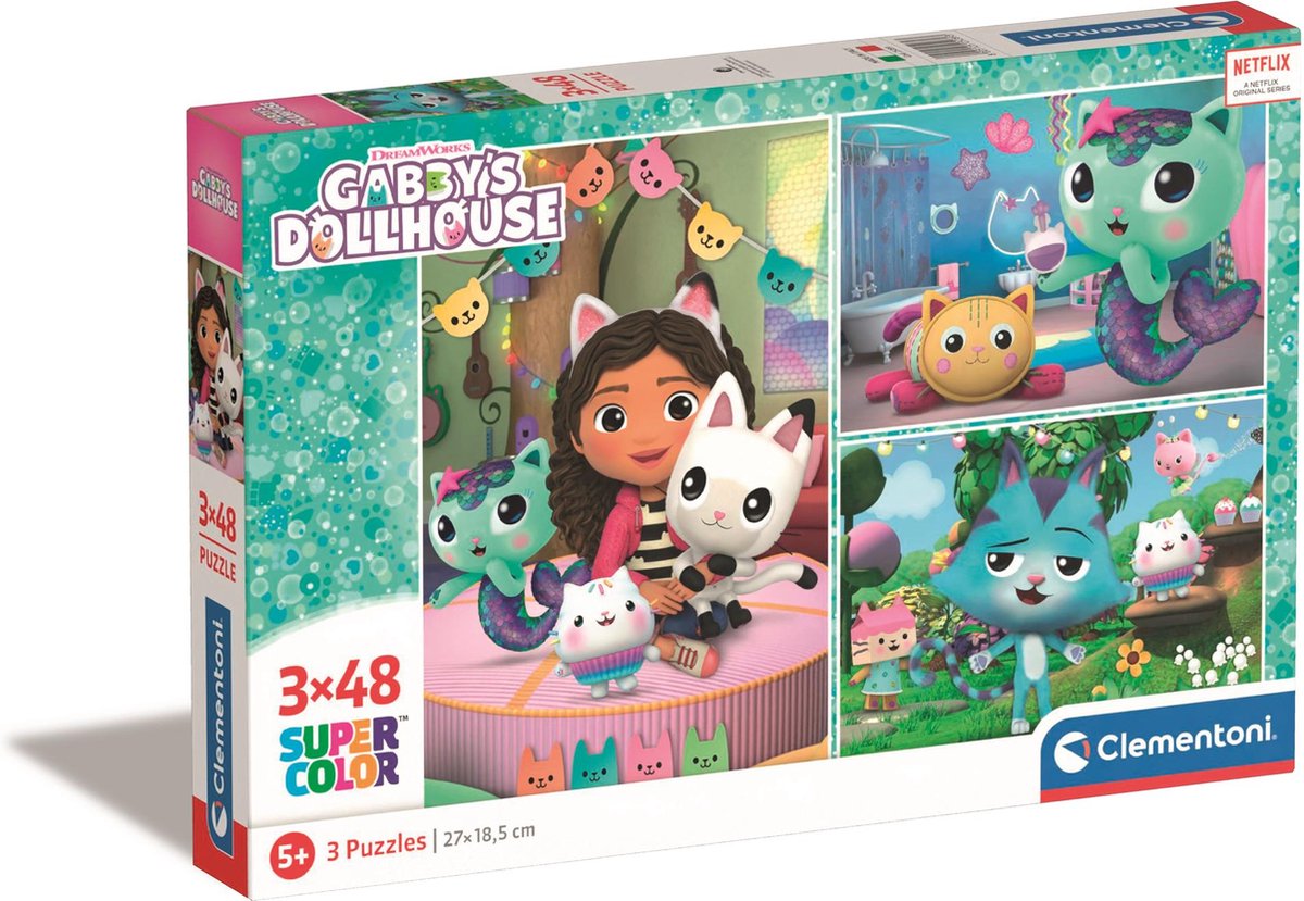 Clementoni - Puzzle Gabbys Dollhouse - 3x48 stukjes - 25289