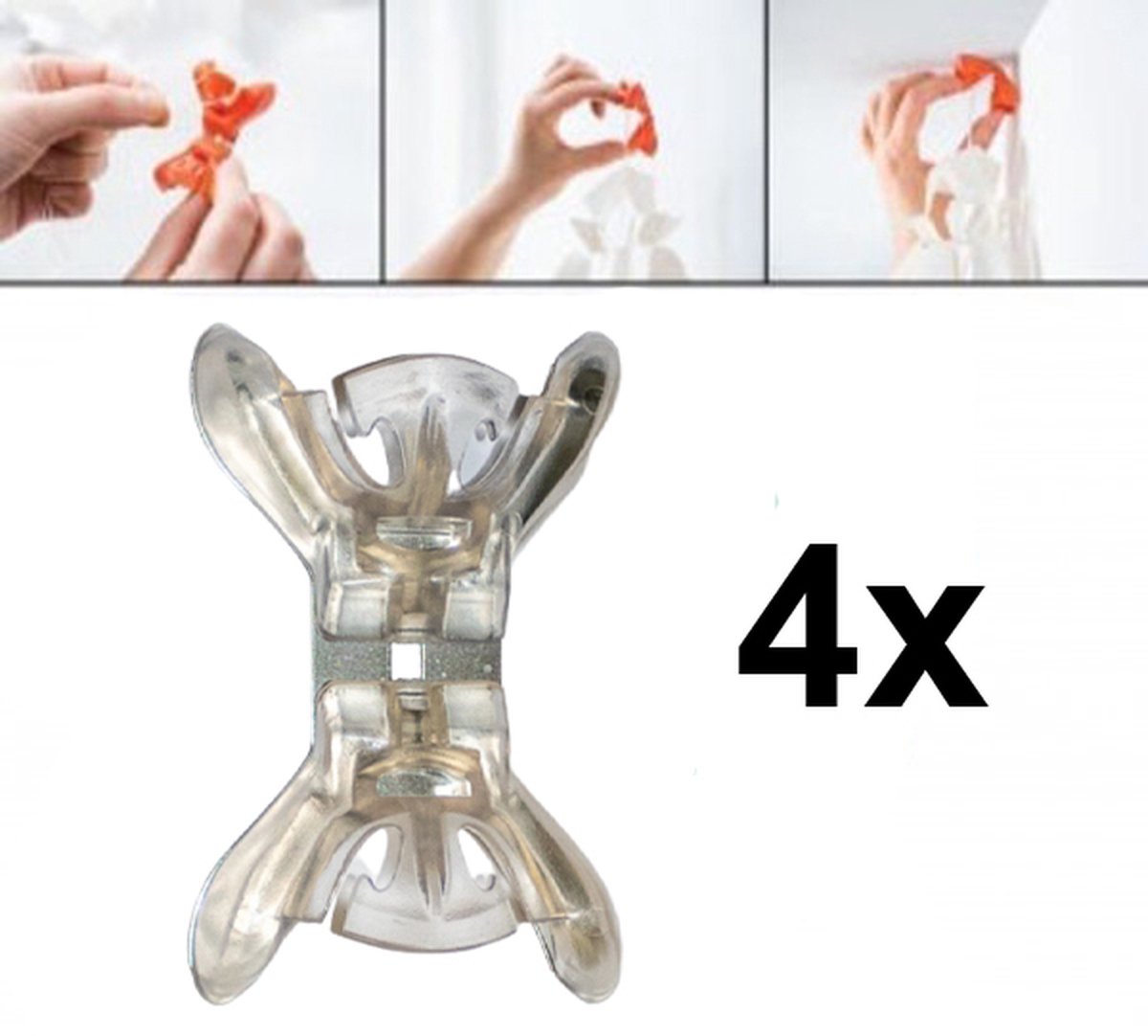 Slingerklemmen Clenchy transparant / doorzichtig (4 stuks), om makkelijk je slingers op te hangen