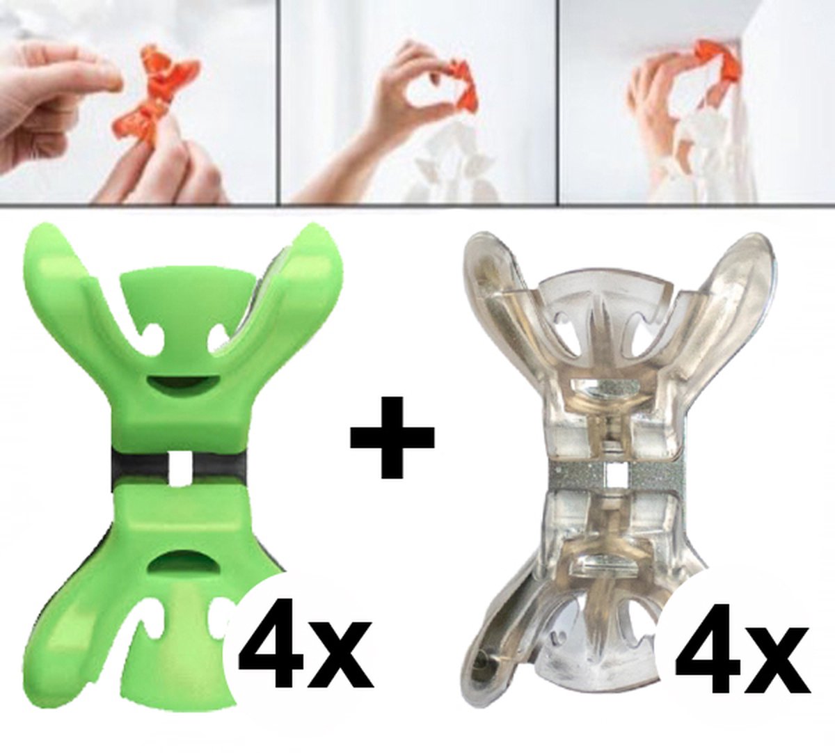 Slingerklemmen Transparant + Groen, set 8 stuks, makkelijk slingers ophangen
