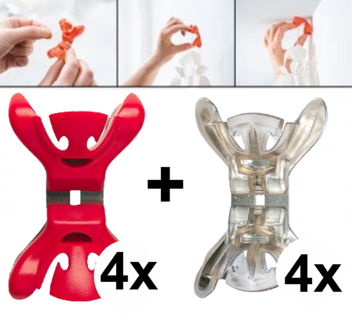 Slingerklemmen Transparant + Rood, set 8 stuks, makkelijk slingers ophangen