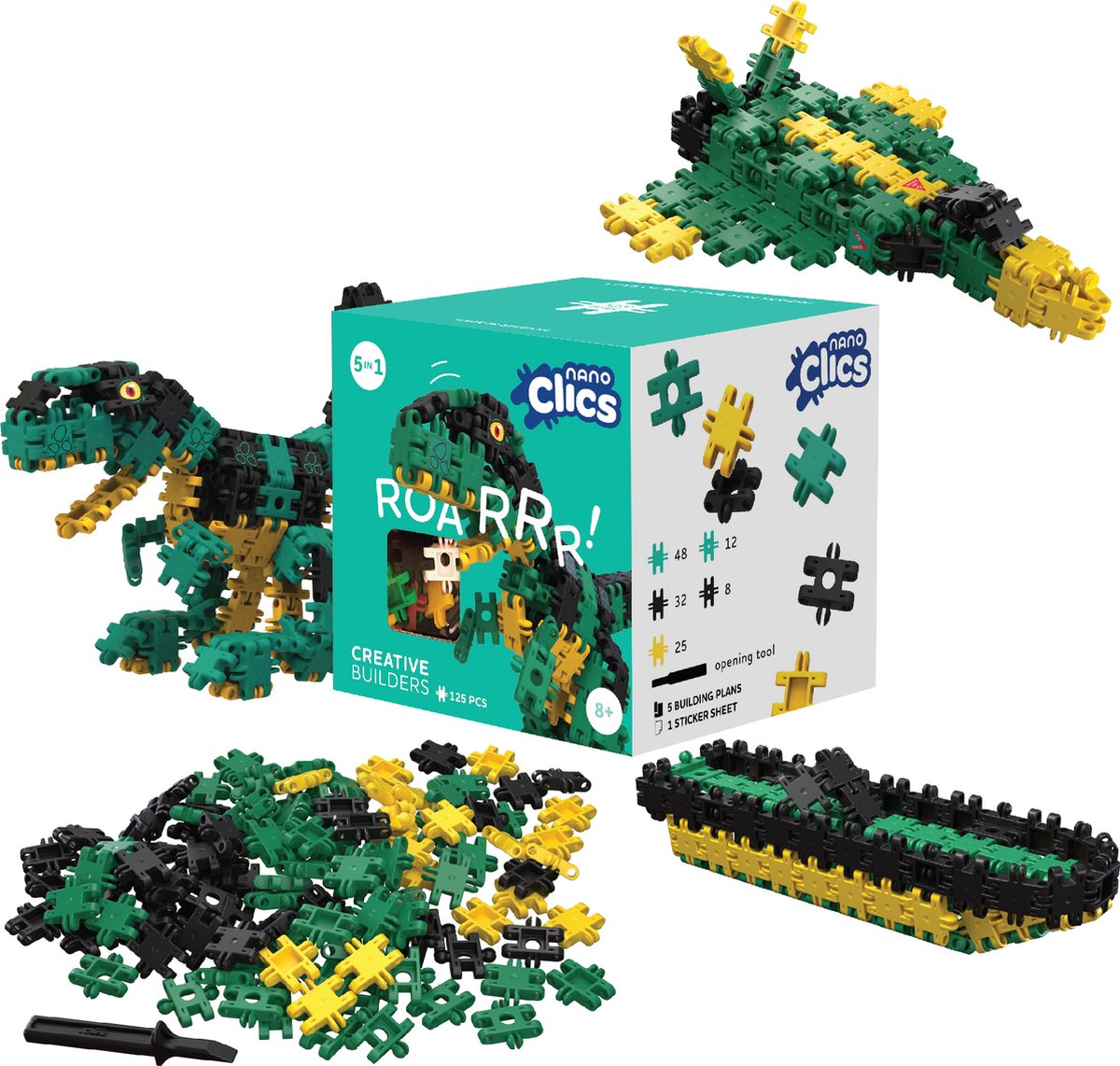 Nano Clics – Creative Builders 125 Piece Set – 5 in 1 Bouwblokken – SPEELGOED Gemaakt Van 100% RECYCLED Plastic – Speelgoed 8, 9, 10, 11, 12 jaar – Constructie Speelgoed