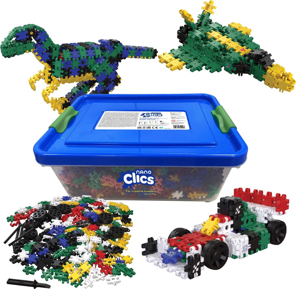 Nano Clics – Creative Builders 2000 Piece Set – 15 in 1 Bouwblokken – SPEELGOED Gemaakt Van 100% RECYCLED Plastic – Speelgoed 8, 9, 10, 11, 12 jaar – Constructie Speelgoed