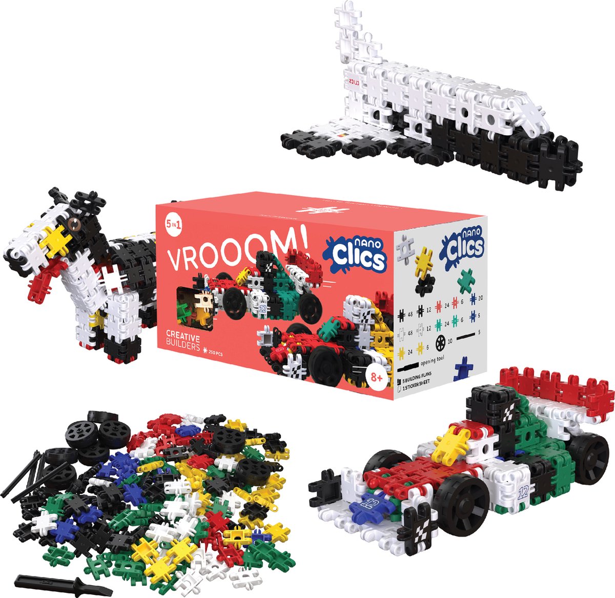 Nano Clics – Creative Builders 250 Piece Set – 5 in 1 Bouwblokken – SPEELGOED Gemaakt Van 100% RECYCLED Plastic – Speelgoed 8, 9, 10, 11, 12 jaar – Constructie Speelgoed