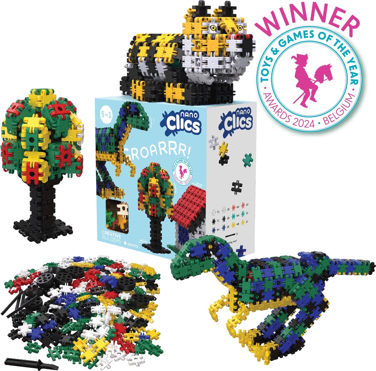 Nano Clics – Creative Builders 500 Piece Set – 5 in 1 Bouwblokken – SPEELGOED Gemaakt Van 100% RECYCLED Plastic – Speelgoed 8, 9, 10, 11, 12 jaar – Constructie Speelgoed