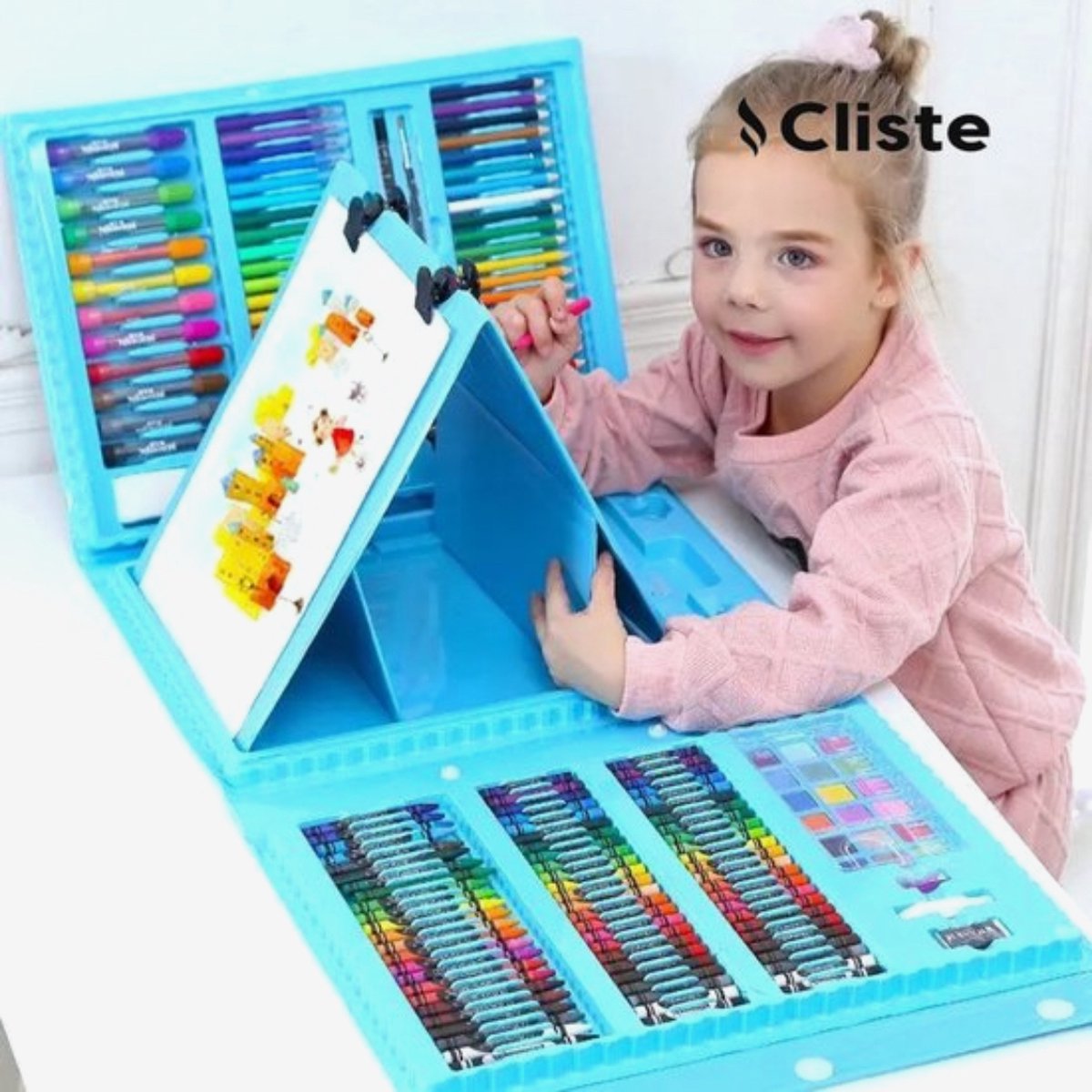   Tekendoos - 208-delig - Art Set - Creativiteitsdoos voor kinderen - Tekenset - Blauw - kuntselen jongens - Knutselpakketten - Kleuren - Schminken - tekenen - Knutselen - Schilderen - Kinderen!