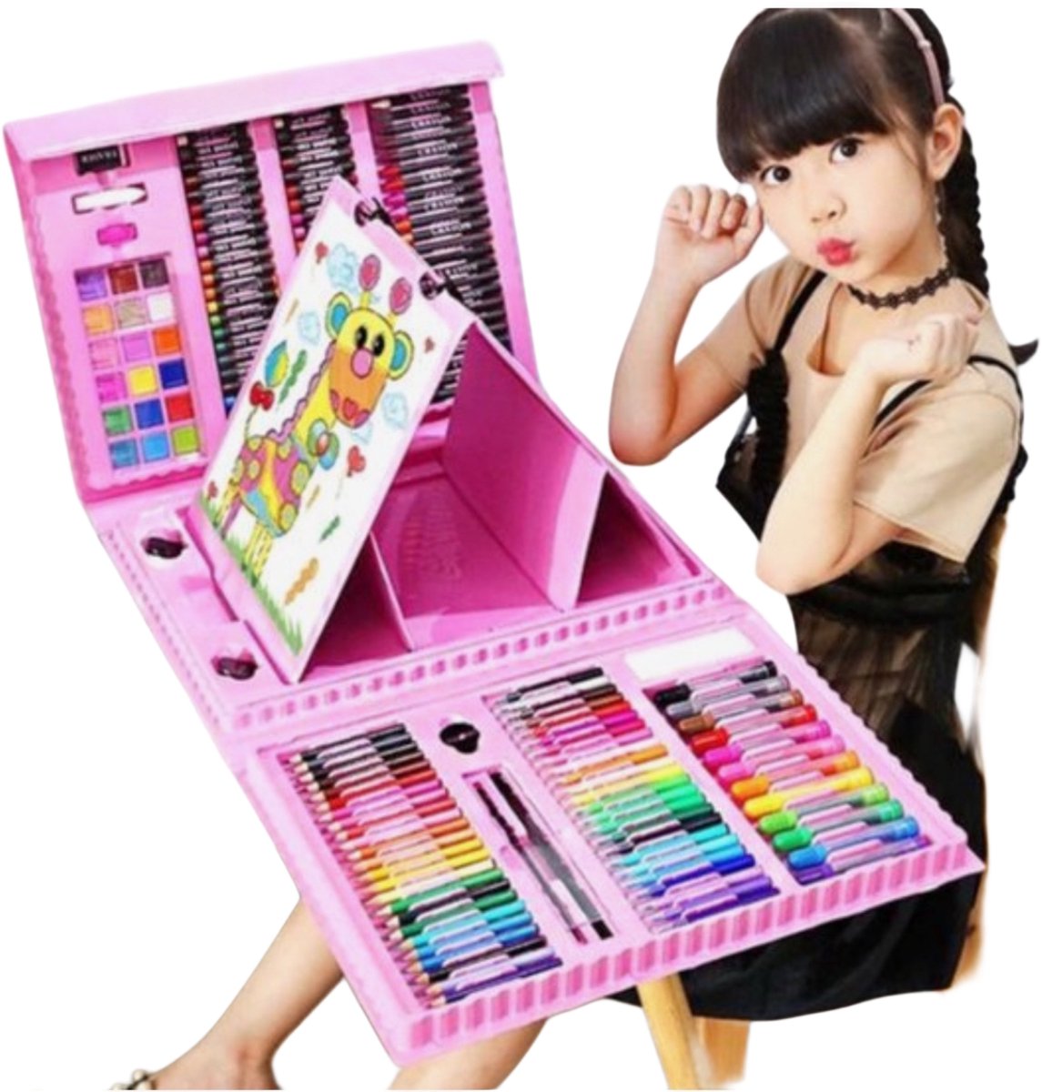   Tekendoos - 208-delig - Art Set - Creativiteitsdoos voor kinderen - Tekenset - Knutselen Meisjes - Knutselpakketten - Kleuren - Schminken - tekenen - Knutselen - Schilderen - Kinderen