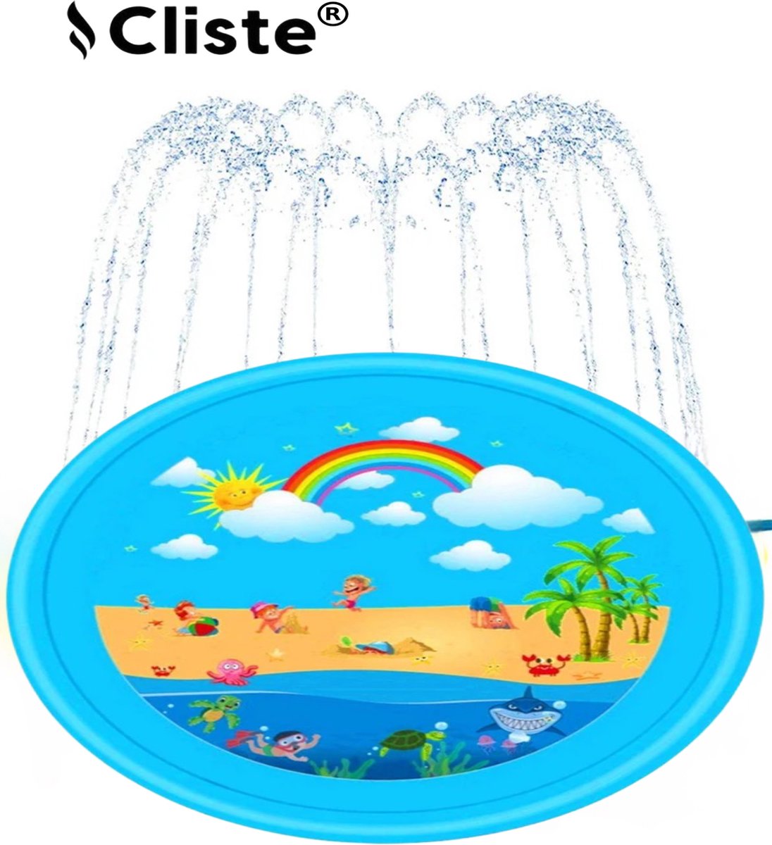 Cliste Watermat - Waterspeelmat - Speelmat met Watersproeier voor kinderen - 170cmx170cm - Waterspeelgoed - Eiland Thema - Water Fontein Speelmat - Kinderzwembad - Pool spray Mat