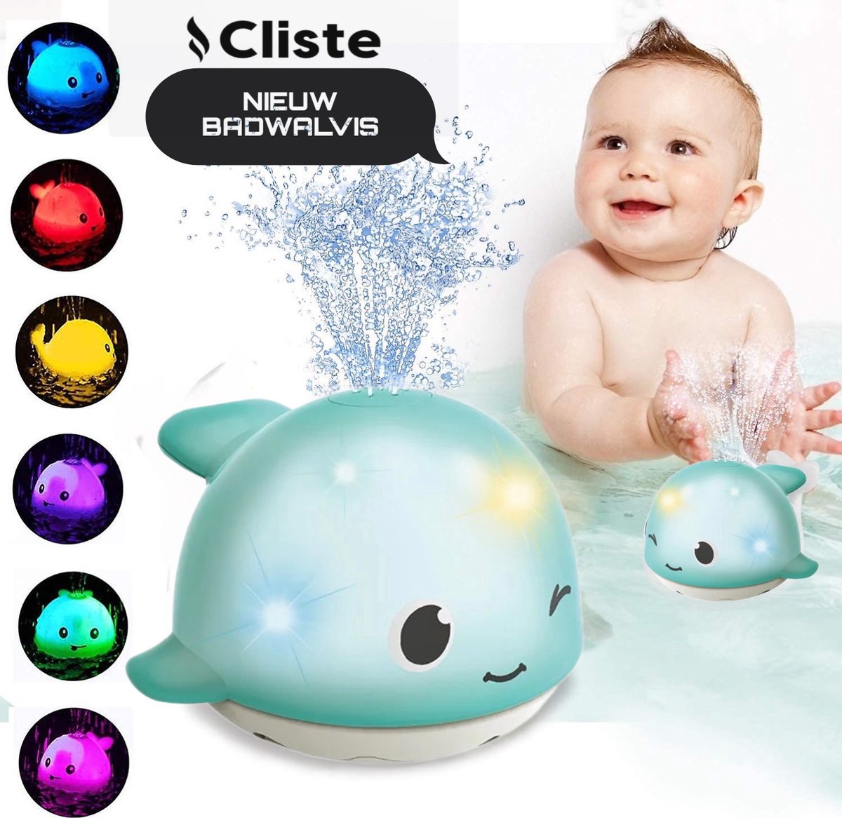 NIEUW BADWALVIS - Mini de Dolfijn met extra sproeiwaterkracht en twee sensoren - Badspeelgoed - Blauw - Lichtjes - Vis Spuit Water - Badspeeltjes - Voor in bad - Fish Spray Water - badwalvis - Speelgoed - Fish Bath Toy - Sensor Fontein