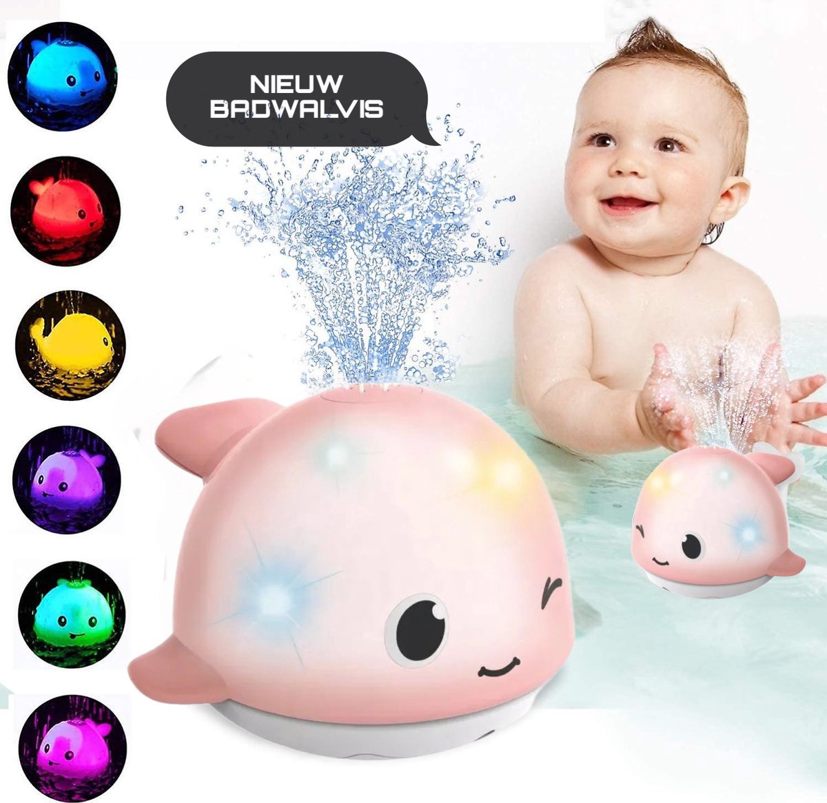 NIEUW BADWALVIS - Mini de Dolfijn met extra sproeiwaterkracht en twee sensoren - Badspeelgoed - Roze - Lichtjes - Vis Spuit Water - Badspeeltjes - Voor in bad - Fish Spray Water - badwalvis - Speelgoed - Fish Bath Toy - Sensor Fontein