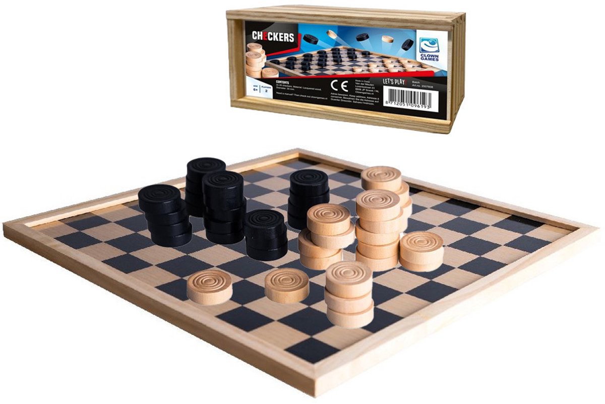 Clown Games Damspel - dambord met 40 damstenen - hout - voor jong en oud - Dammen