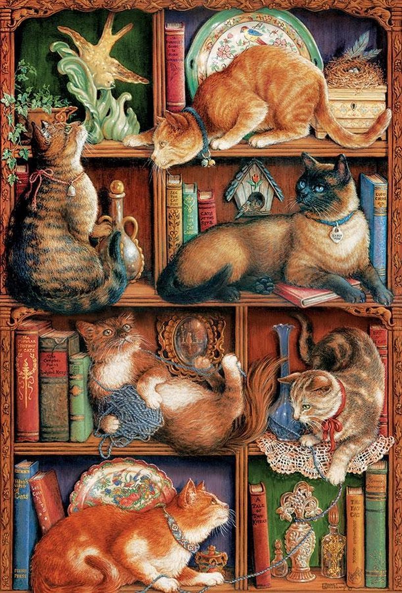 Feline Bookcase 2000 Cobble Hill art by Janet Kruskamp
