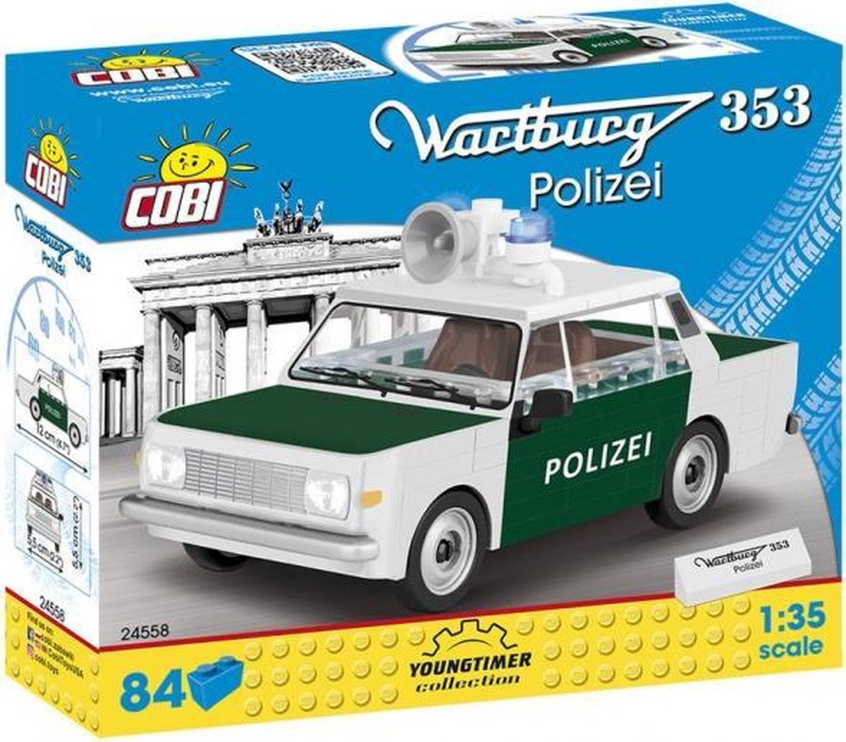 Youngtimer bouwpakket Politiewagen wit/groen 84-delig