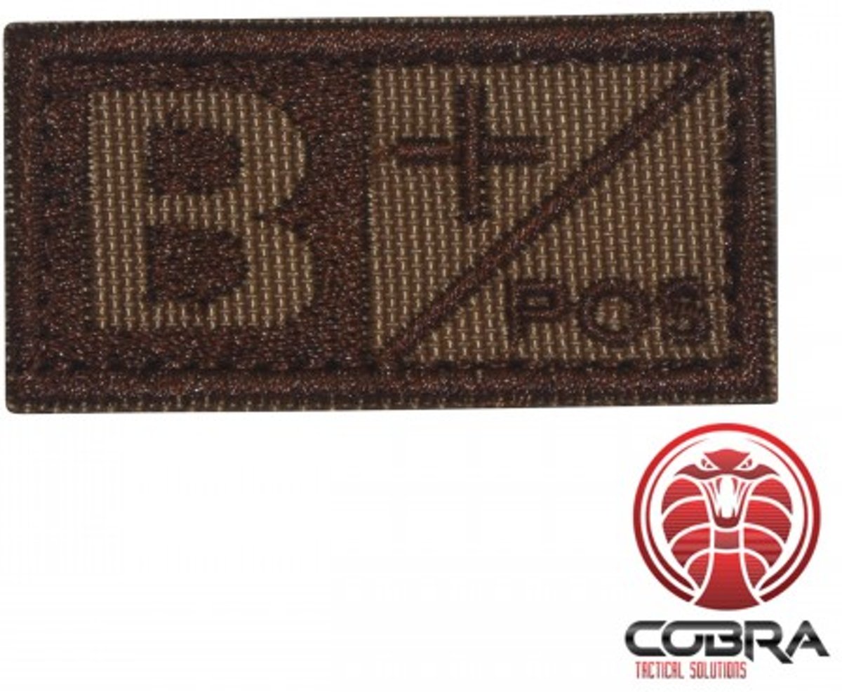 Bloedgroep B+ POS bruin geborduurde militaire patch met klittenband