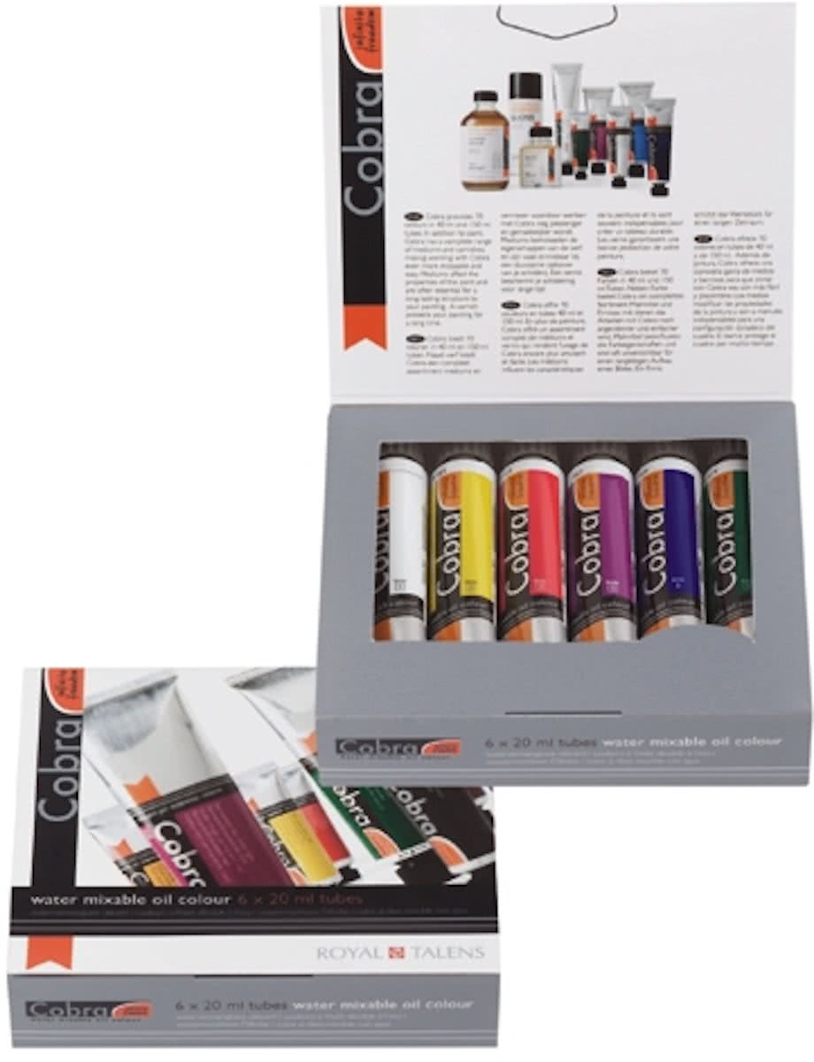 Artist set 6 kleuren 20 ml tubes watervermengbare olieverf (titaanwit, permanentgeel licht, pyrrolerood, permanentroodviolet, ultramarijn, permanentgroen donker)